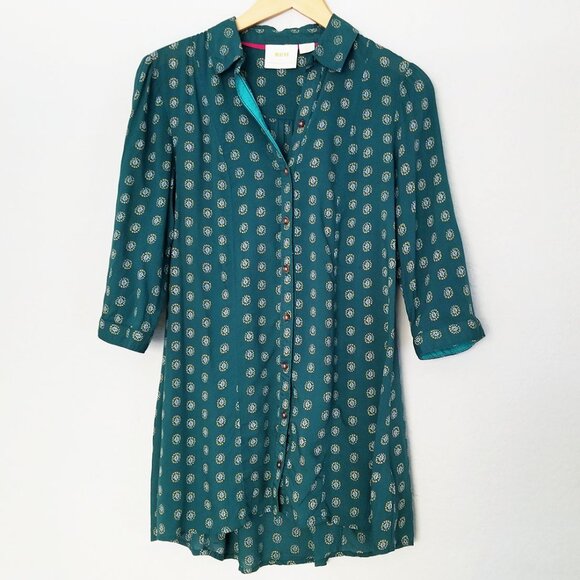Maeve By Anthropologie Monika Button down Tunic Shirt Top XS Green Longline $128 - Picture 5 of 16